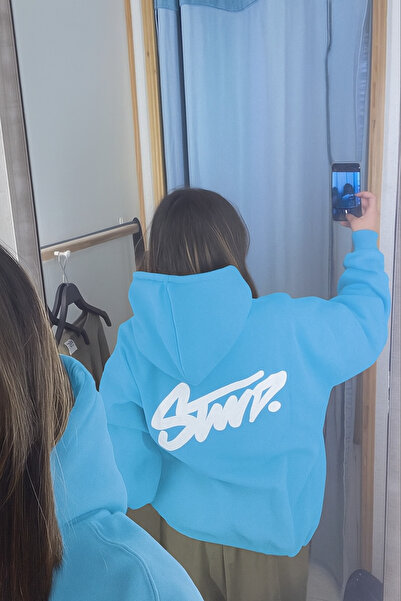 CLASSY.MODA Unisex 3 İplik Oversize Kapüşonlu Kanguru Cepli SWND Yazılı Sırt ...