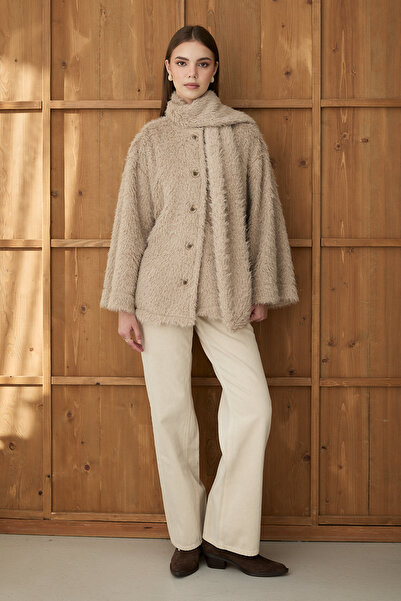 JASTE Women's Plush Shawl Collar Oversized Cardigan