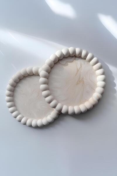 betonmall Concrete Bubble Coaster Set of 2 |   Large Size |   Marble Beige |   Handmade Decorative Coaster