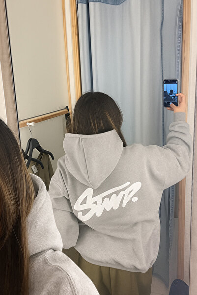 CLASSY.MODA Unisex 3 Thread O Oversized K Hooded Kangaroo Pocket Swnd Written Back B Printed Sweatshirt