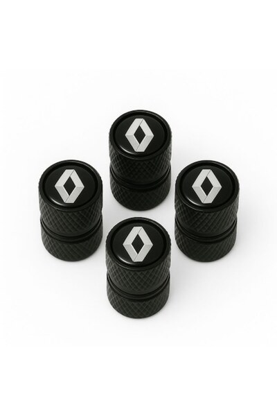 OEM Set 4 Capace Ventil Auto Renault, Aluminiu Negru, Sigla Renault