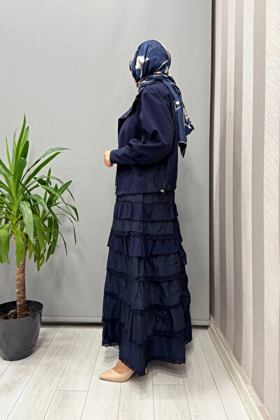MissWhence Ruffle Detailed Jacket Dress Set Navy Blue 38807