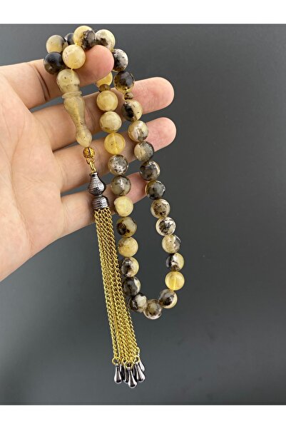 Tesbih Store Fossil Drop Amber 11mm Original Amber in Velvet Box