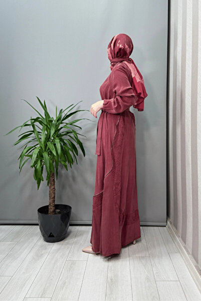 MissWhence Embroidery and Zipper Detailed Cupra Silk Dress Dusty Rose 37800