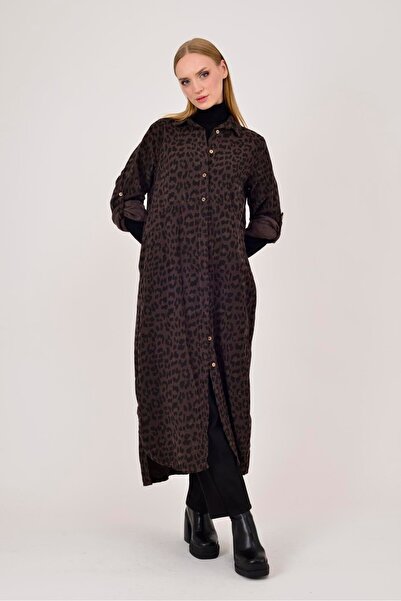 Park Moda 20119 ROCHIE CĂMĂȘĂ DIN CATIFELĂ CU MODEL LEOPARD LOVA