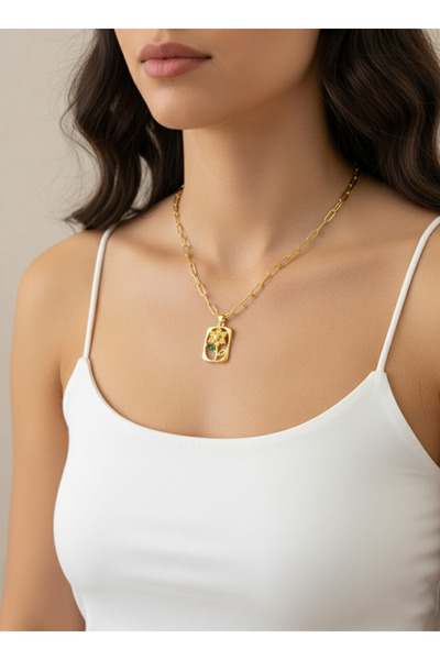 Gistoria Ataç Zincirli Sarı Çiçek Madalyon Kolye