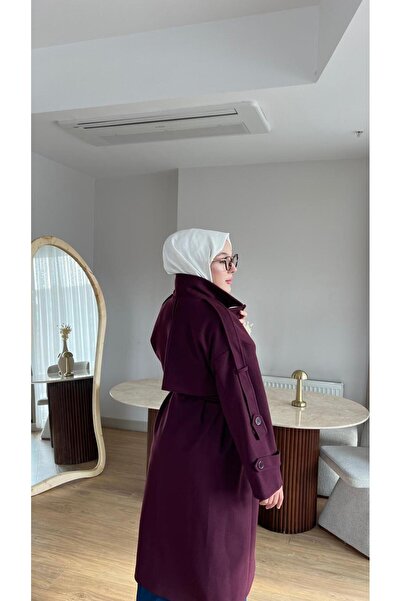 Molly Nelly Women's Long Collar Detailed Belted Cashmere Coat