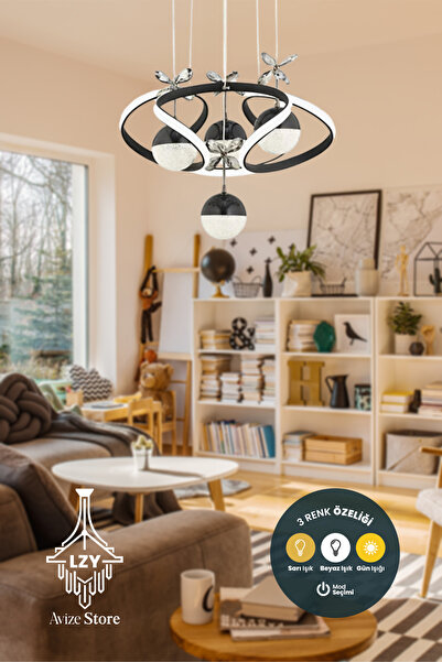 Lzy Avize Store Ambre Model 3 Renk Işık Özellikli Dimmerli Modern Siyah Sarkı...