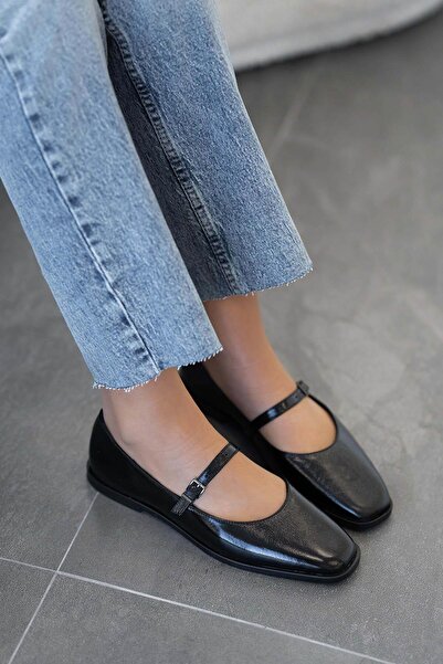 Parponi حذاء باليه نسائي من الجلد الطبيعي من بينا باللون الأسود