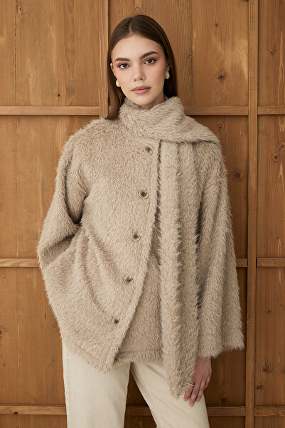 JASTE Women's Plush Shawl Collar Oversized Cardigan