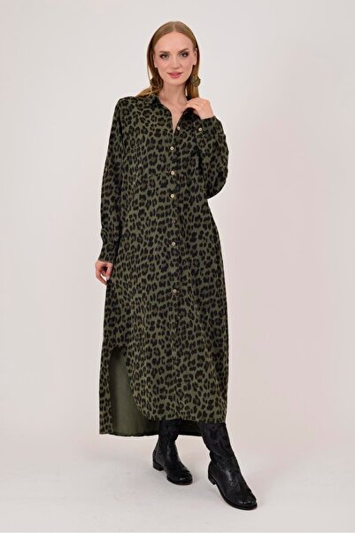 Park Moda 20119 ROCHIE CĂMĂȘĂ DIN CATIFELĂ CU MODEL LEOPARD LOVA