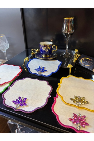 ARS HOME DEKOR Multi-Colored 6-Piece Coffee Presentation Tray Napkin, Cocktail Napkin, Colorful Stone Presentation Holder Napkin