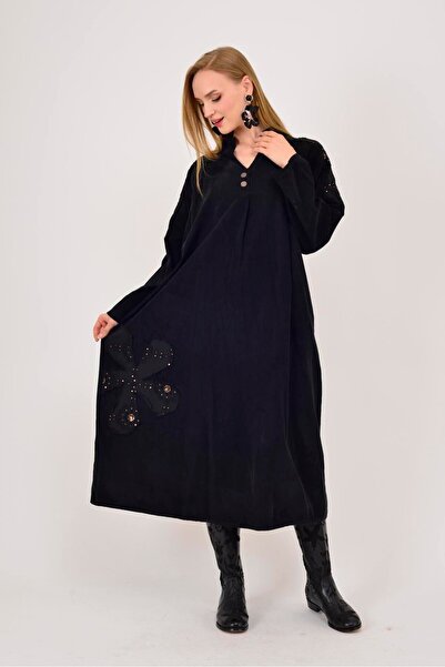 Park Moda 11444 ROCHIE DE CATIFELĂ CU DETALII DE PIELE DE PIELE DE CĂPĂTĂ, CU DETALII DE FLORELE LOVA