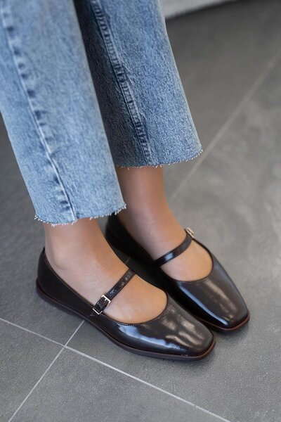 Parponi Pina Women's Genuine Leather Strap Ballerinas Brown