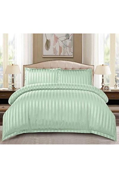 MHR Bed linen 1 cm damask stripe, 4-piece set for double bed, fitted sheet 180x200 cm, Aquamarine