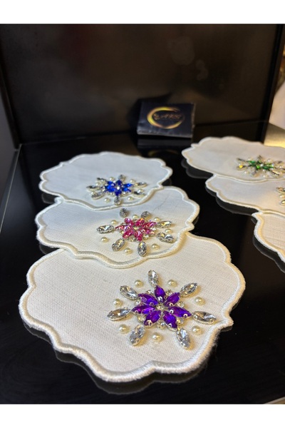 ARS HOME DEKOR Colorful Stone Design 6-Piece Coffee Presentation Napkins, Stone Cocktail Napkins, Presentation Holder, Pearl Napkin