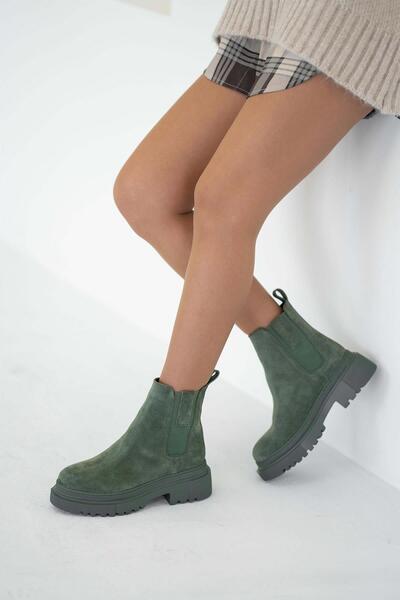 Parponi Γυναικείες μπότες από γνήσιο δέρμα σουέτ Senya Elastic Πράσινο