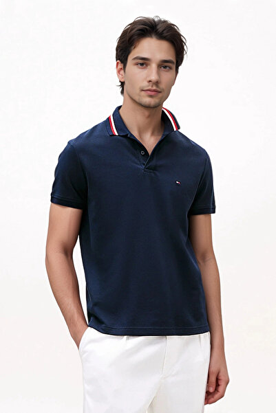 Tommy Hilfiger Mens Navy Blue Regular Fit Signature Collar Polo Shirt