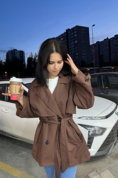 thesunfyre ΓΥΝΑΙΚΕΙΑ καμπαρντίνα με oversized κουμπιά και διπλό πέτο λαιμόκοψη με ζώνη