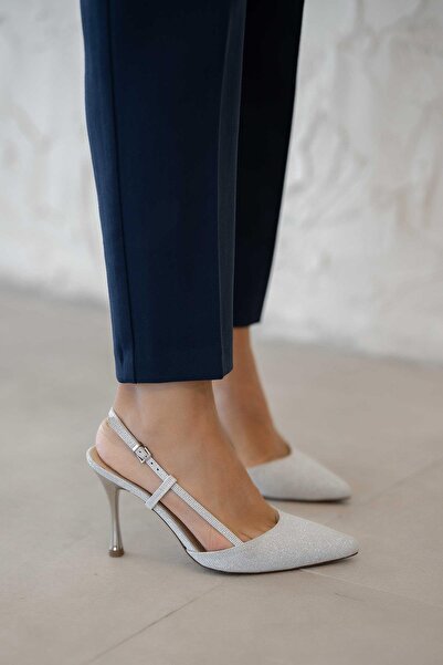 Parponi Adel Glitter Fabric Evening Dress Shoes Silver