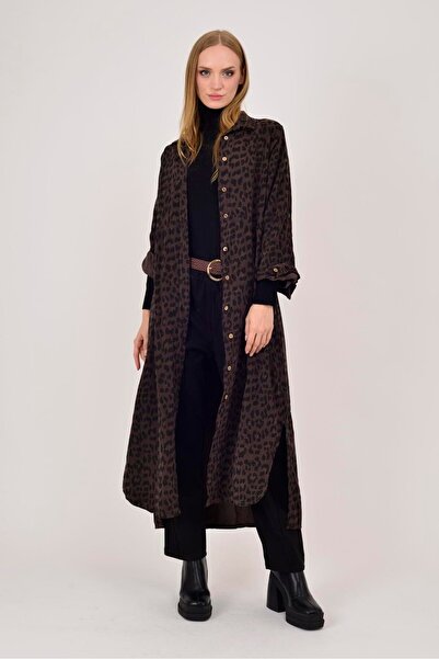 Park Moda 20119 ROCHIE CĂMĂȘĂ DIN CATIFELĂ CU MODEL LEOPARD LOVA