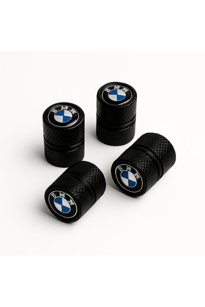 BMW Set 4 Valve Caps – Black Aluminum, Classic Logo