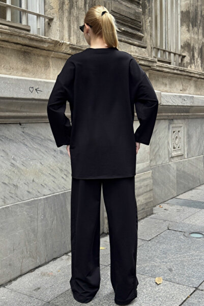 Chiccy Black Round Neck Long Sleeve Pocket Printed Elastic Waist Two Thread Knitted Bottom Top Suit 70-105 65-68