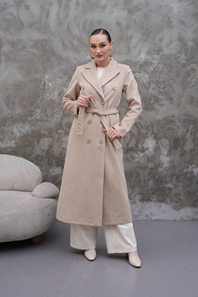 Marjinal Kadın % 100 Pamuklu Kruvaze Yaka Kaban