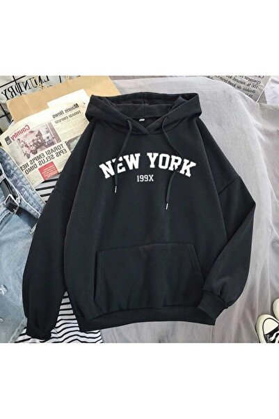 Hunors Sportswear & Company نيويورك مطبوع سويت شيرت قطني موديل للجنسين بغطاء رأس