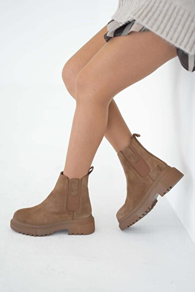 Parponi Senya Elastic Women's Genuine Suede Leather Boots Camel