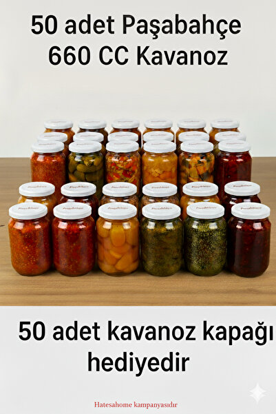 HatesaHome عبوة زجاجية من باشاباهتشي سعة 660 سي سي، عبوة من 50 قطعة + 50 غطاء كهدية