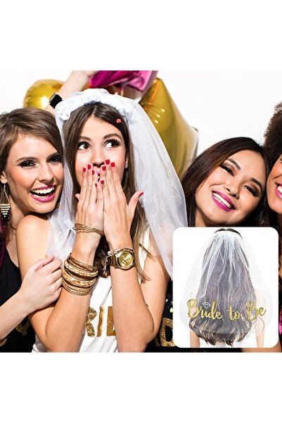 Generic Bridal veil with the phrase "Bride to Be" - gold lettering | Accessory for bachelorette and engagement parties