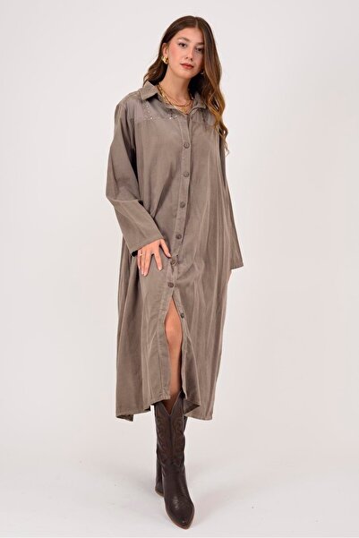 Park Moda 11429 ROCHIE DE CATIFELĂ CU DETALII DE PIELE DE CĂPĂTĂ CU FLORI LOVA