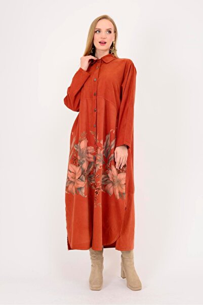 Park Moda 10974 ROCHIE CĂMĂȘĂ DE CATIFELĂ CU MODEL FLORAL LOVA