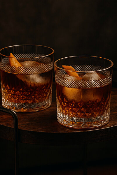 VANTINA HOME كأسان كوكتيل بنقشة الماس - كأسان ويسكي من الزجاج السميك