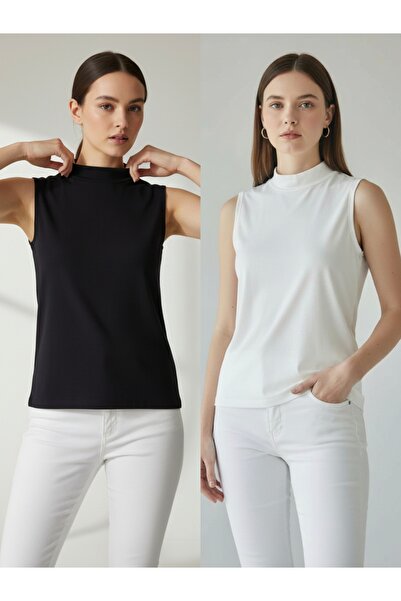 ENDAMIM 2 Pack Short Fishing Collar Combed Cotton Thin Soft Textured Lining / Underwear