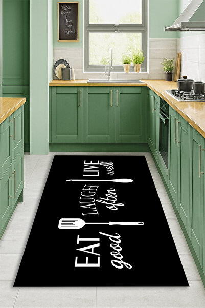 Kessy Home Studio Mutfak Temalı Dijital Baskı Kaymaz Taban Halı Makinede Yıka...