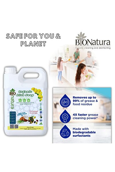 Bionatura Organic Dish Wash, Plant-Based Biodegradable Dish Soap - 5 L