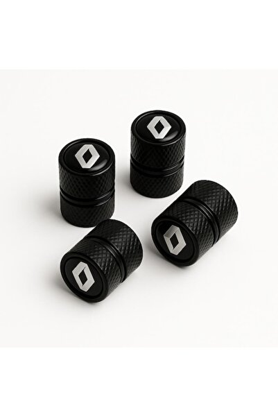 Renault Set de 4 capace de supapă din aluminiu pentru roți, finisaj negru mat, ușor de instalat