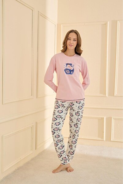 Relax Mode Kadın Pembe %100 Pamuk Penye Pijama Takımı - 90781R