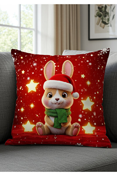 Pillow Home New Year Themed Set of 4 Rabbit Patterned Red Digital Print Throw Pillow Covers Decorative Pillowcases