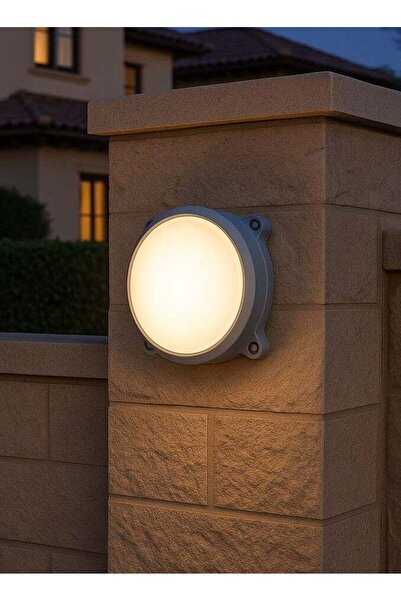Generic Circular Outdoor LED Wall Light, Modern Style, White Frame, 15W, Yellow