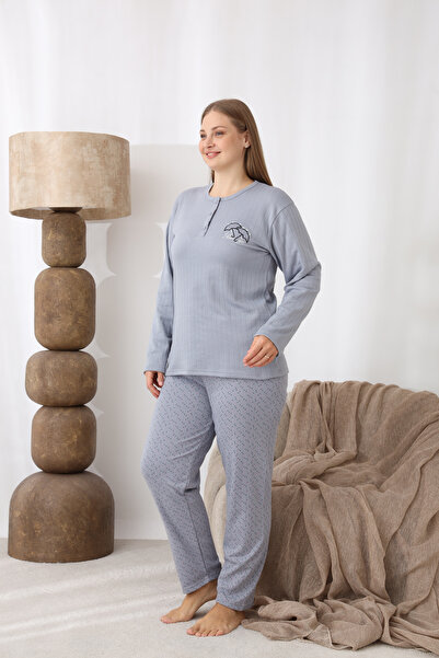 SEBOTEKS Fleece-Lined Interlock Fabric Plus Size Winter Women's Pajama Set 1160