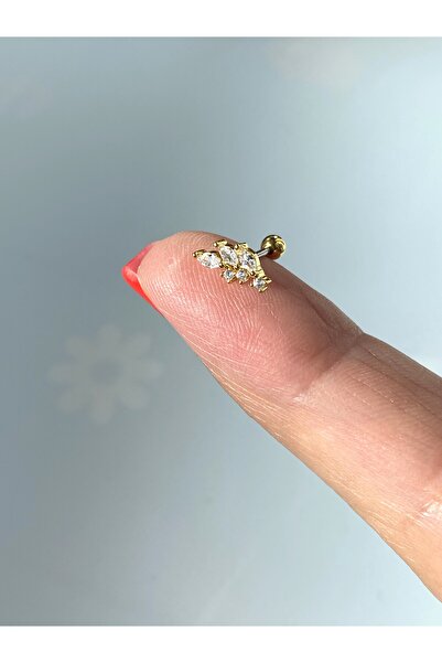 kurukafagift Yaprak Figürlü Zirkon Taşlı Piercing Çelik Helix Tragus Lob Kıkı...