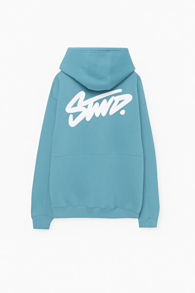 CLASSY.MODA Unisex 3 Thread O Oversized K Hooded Kangaroo Pocket Swnd Written Back B Printed Sweatshirt