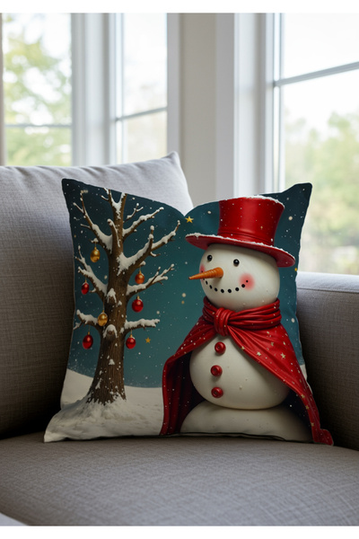 Sakallı Christmas Throw Pillow Cover Set of 4 – Santa Claus and Snowman Pattern, Red and White Color