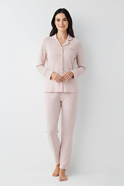 Pierre Cardin Women's Dusty Pink Buttoned Collar Modal-Cotton 2-Piece Pajama Set Vr.11.P90.C81.Y01