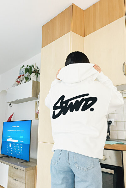 CLASSY.MODA Unisex 3 Thread O Oversized K Hooded Kangaroo Pocket Swnd Written Back B Printed Sweatshirt