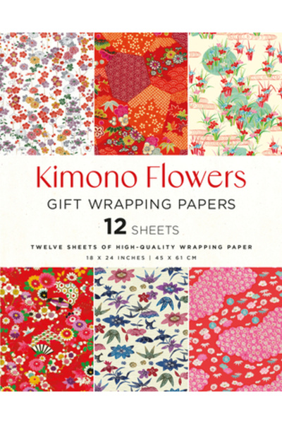 Tuttle Pub Hârtie de împachetat cadou cu flori Kimono - 12 coli: 45 x 61 cm (18 x 24 inci) - Hârtie de împachetat de înaltă calitate