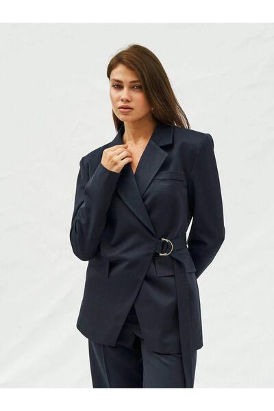 Coral Kruvaze Kendinden Kemerli Ceket 130974 Lacivert